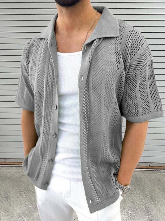 Men's Mesh See Through Short Sleeve Knit Shirt