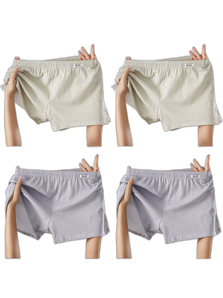4 Pack Men's Pure Cotton Loose-Fit Antibacterial Home Sleep Boxer Shorts