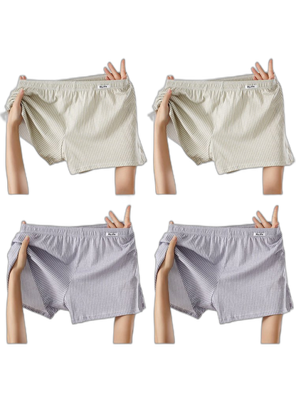 4 Pack Men's Pure Cotton Loose-Fit Antibacterial Home Sleep Boxer Shorts