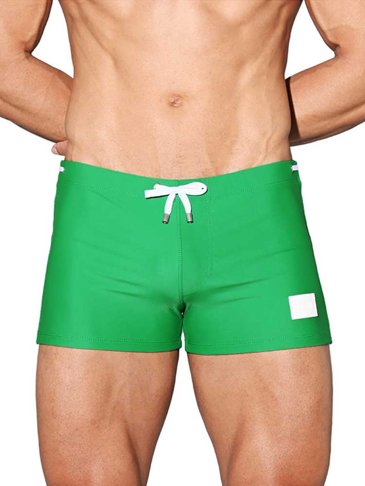 Men's High-Stretch Solid Drawstring Swim Trunks