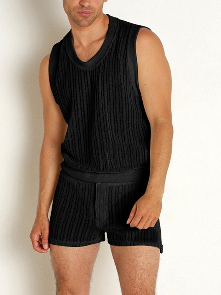 Men's Casual Solid-Color Racerback Tank Top and Shorts Set