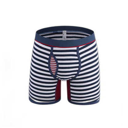 Men's Fly Front with Pouch Striped Cotton Boxer Briefs