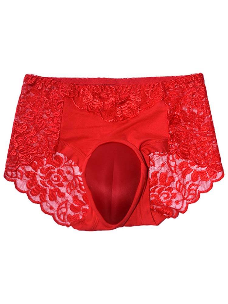 Men's Sexy Lace Solid Color Crossdressing Briefs