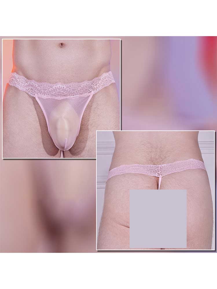 Men's Sexy Lace-Trimmed Thin Breathable Thong