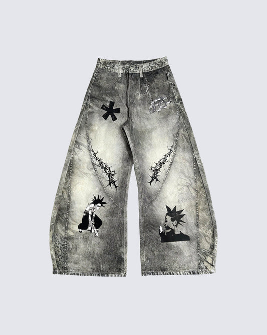 Niche Dirty Wash 3D Print Curved Jeans