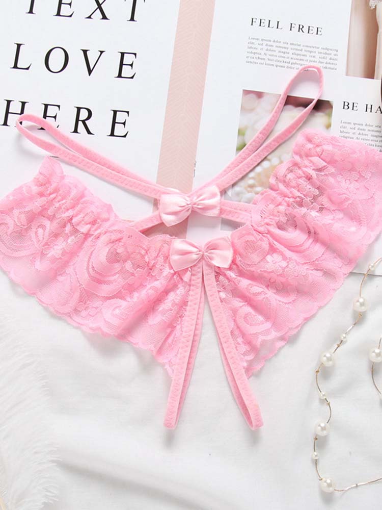 Men's Sexy Lace Bow Open-Crotch Briefs