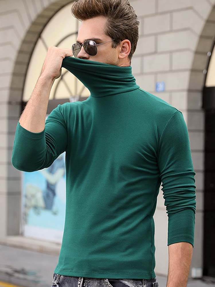 Men's Elastic Slim High Collar Solid Bottoming Shirt