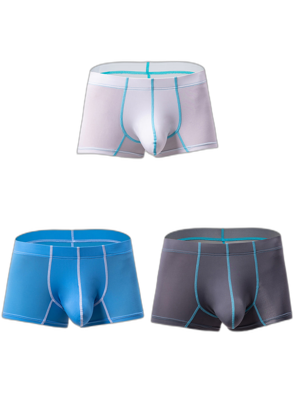 3 Pack Men's Large Pouch Contrast Binding Trunks