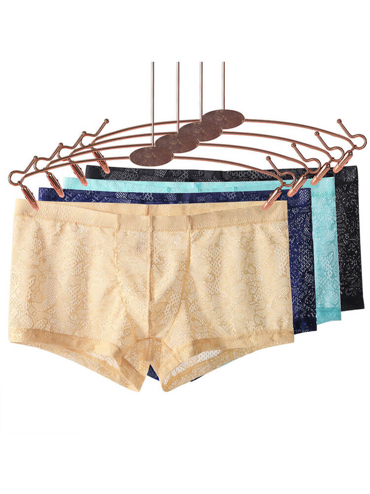 Men's Low-Rise Sexy Lace See-Through Boxer Briefs