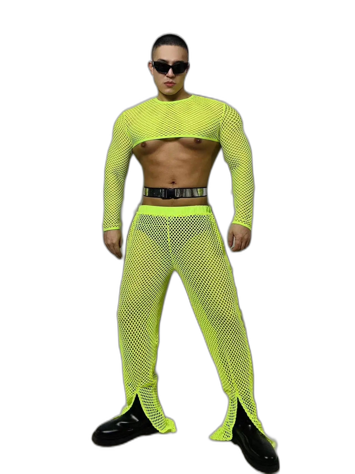 Fluorescent Fishnet See-Through Bodysuit Set