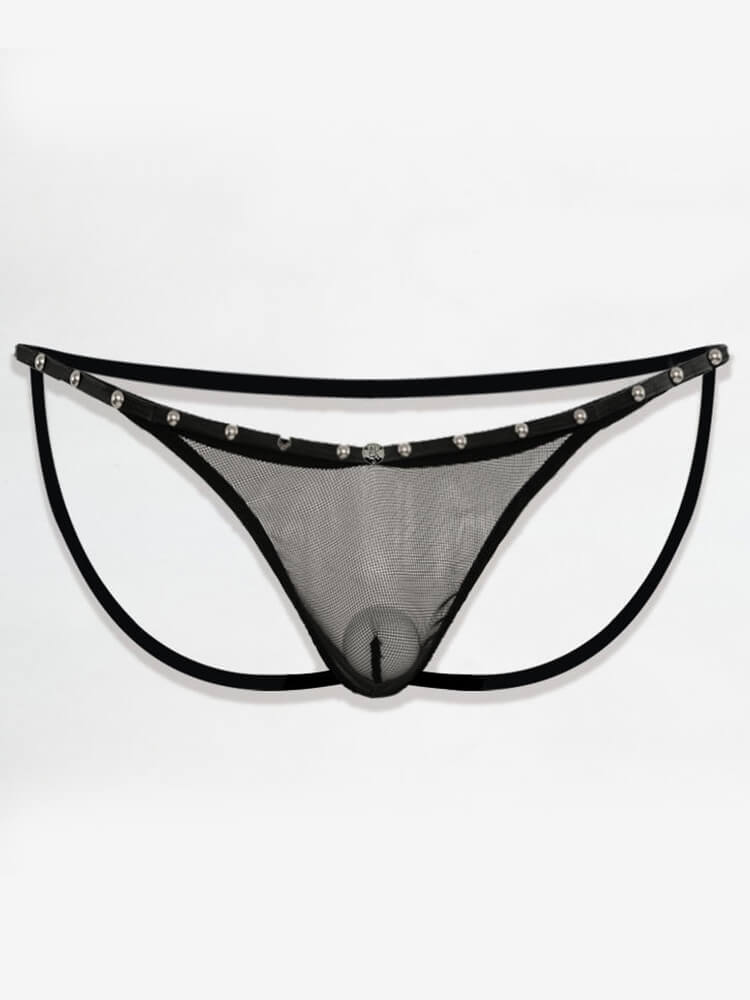 Men's Sexy See-Through Mesh Studded Low-Rise Thong