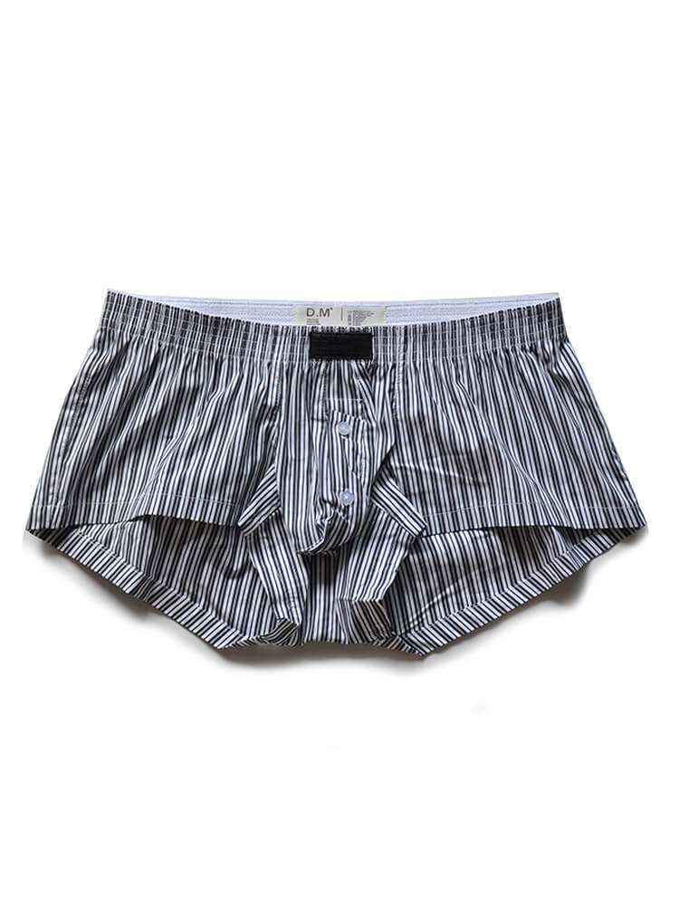 D.M Men's Button Pouch Striped Boxer Briefs