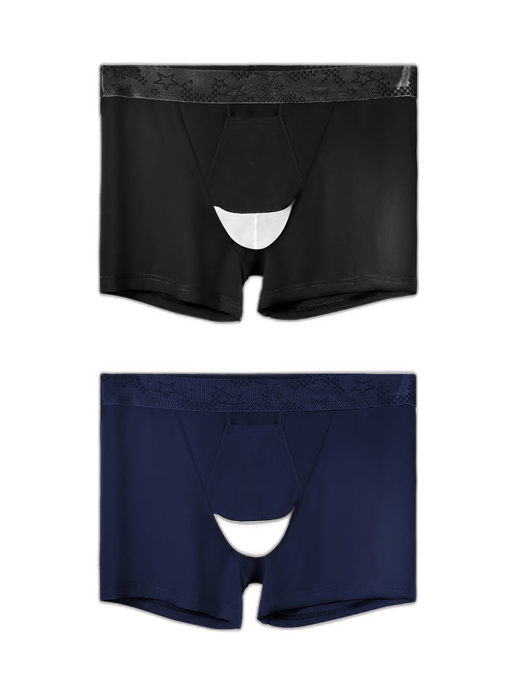 2 Men's Ultra-Thin Ice Silk Detachable Gusset Breathable Trunks