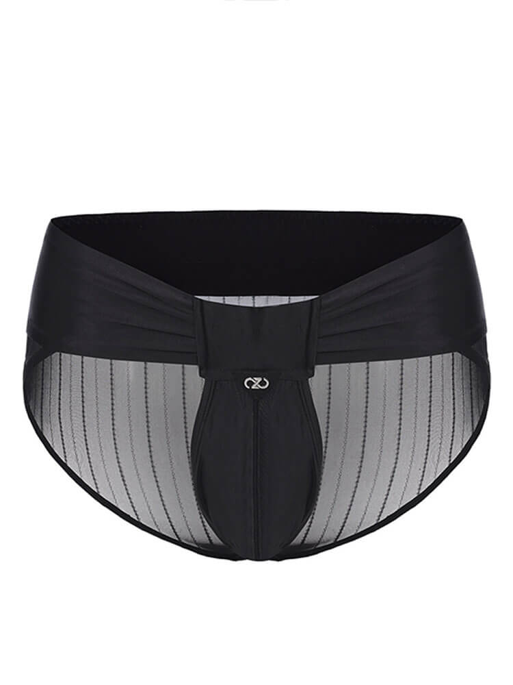 Men's Sexy Tie-Shaped Sheer Satin Mesh Briefs