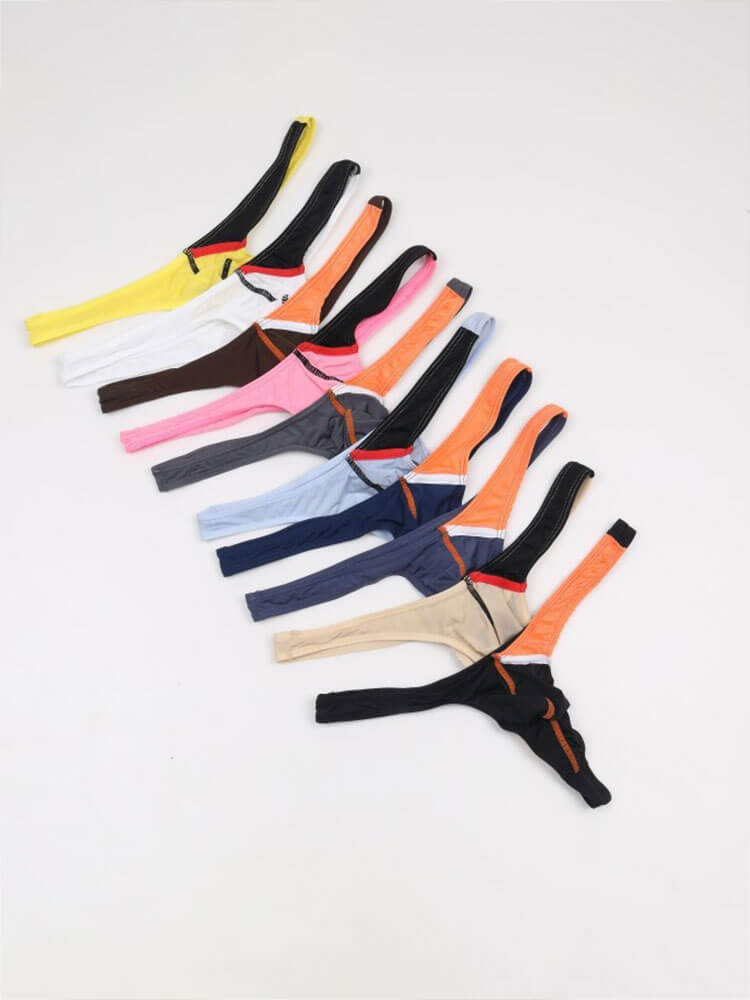 Men's Sexy Low-Rise Color-Block Ice Silk Thong