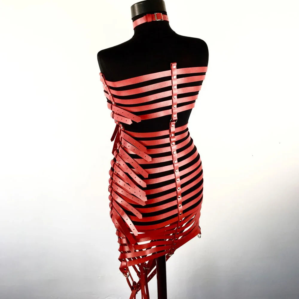 Seductive Black Bondage Harness Corset Dress