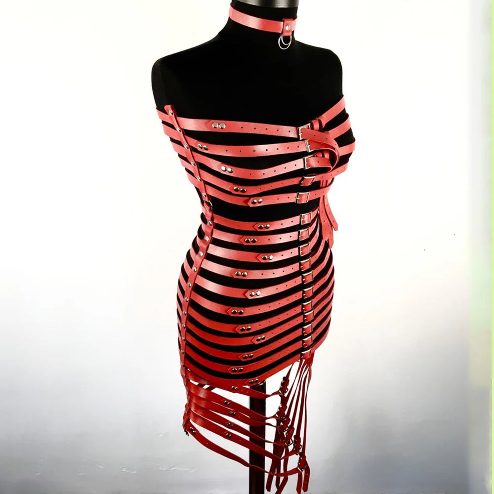 Seductive Black Bondage Harness Corset Dress