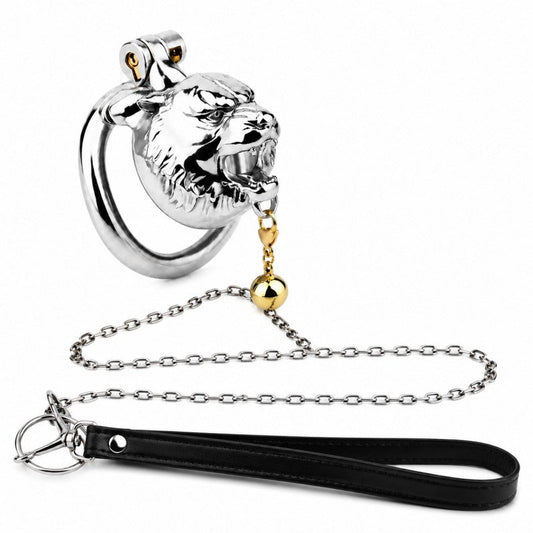 Metal Beast Tiger & Bull Chastity Cage with Bell