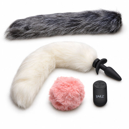 Remote Snap-On Vibrating Silicone Anal Plug Plus 3 Tails