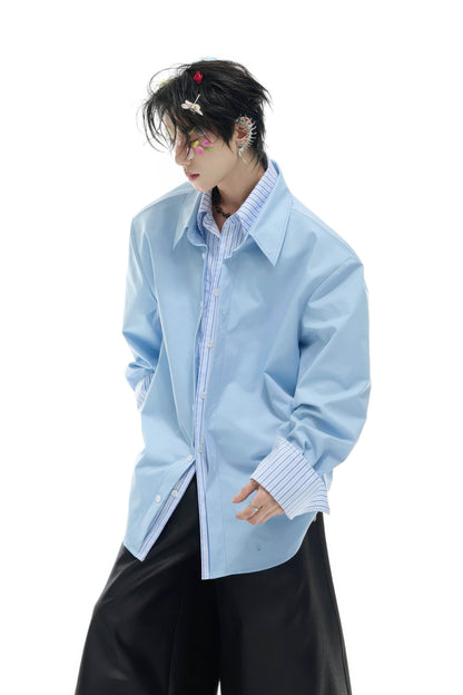 Deconstructed Stripe Shirt - Colorblock Layered Designer Top
