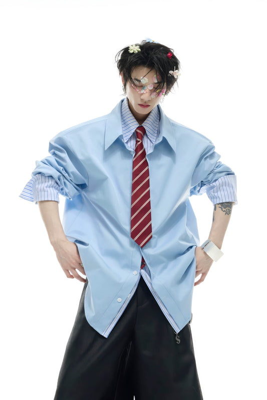 Deconstructed Stripe Shirt - Colorblock Layered Designer Top