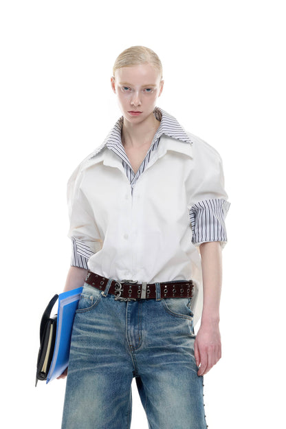 Deconstructed Stripe Shirt - Colorblock Layered Designer Top