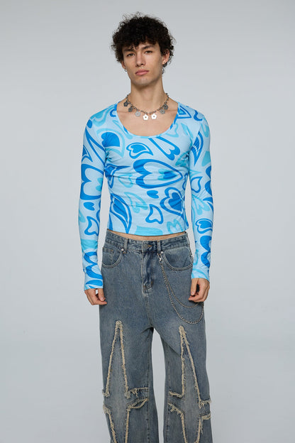 Aether Print Long Sleeve Crop Top