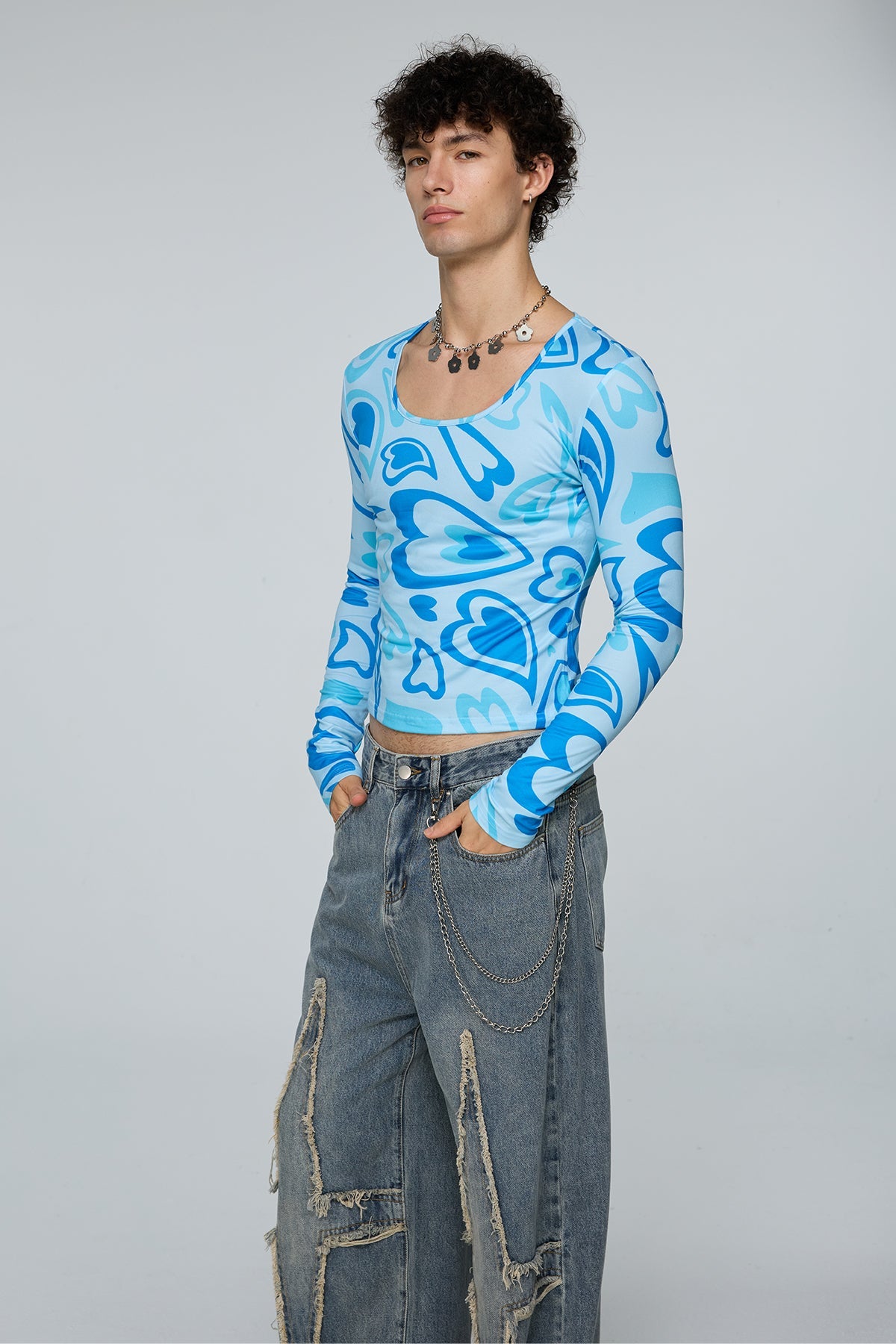 Aether Print Long Sleeve Crop Top