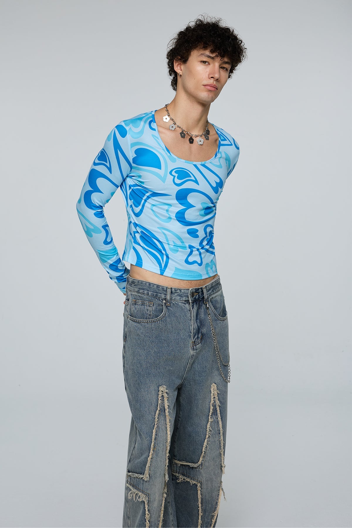 Aether Print Long Sleeve Crop Top