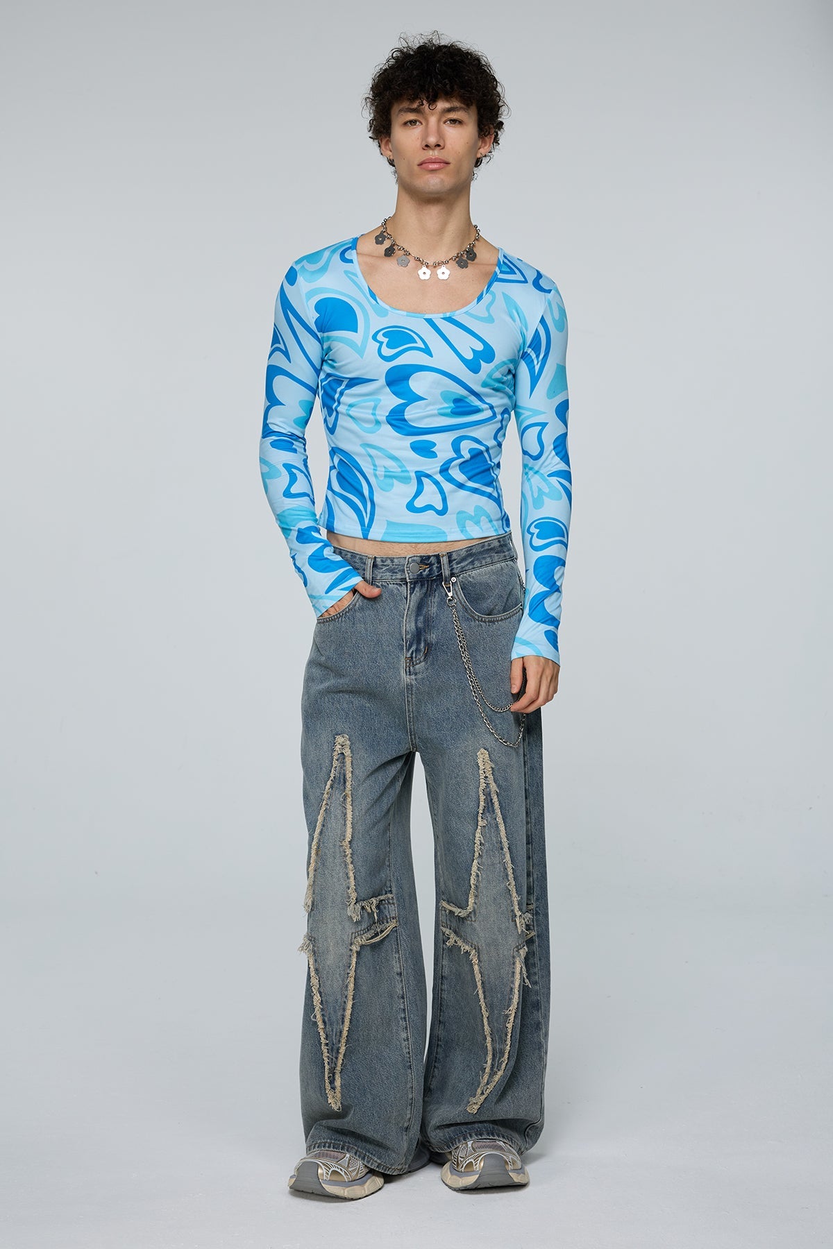 Aether Print Long Sleeve Crop Top