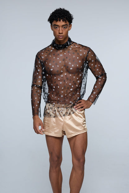 Aether Screen Mesh Print Long Sleeve Top Black