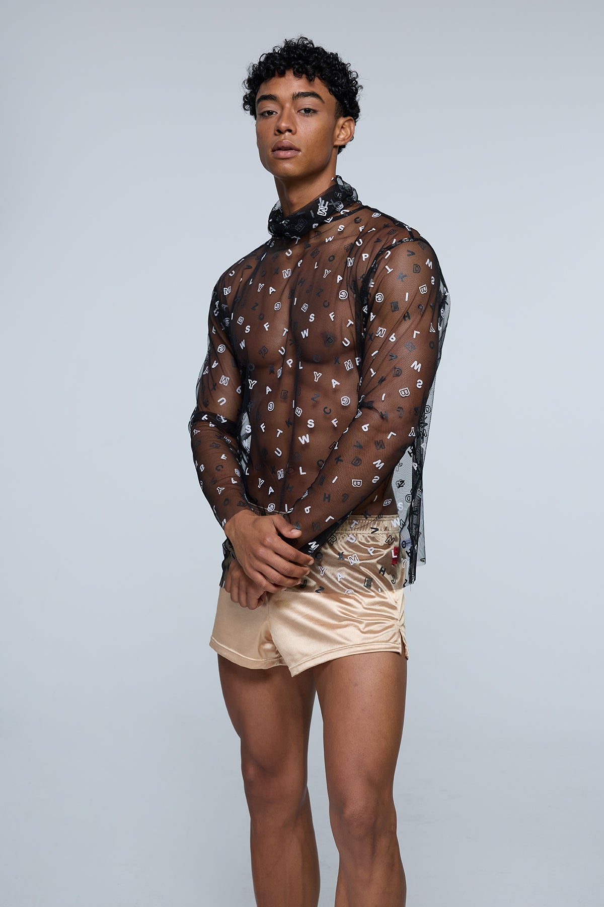 Aether Screen Mesh Print Long Sleeve Top Black