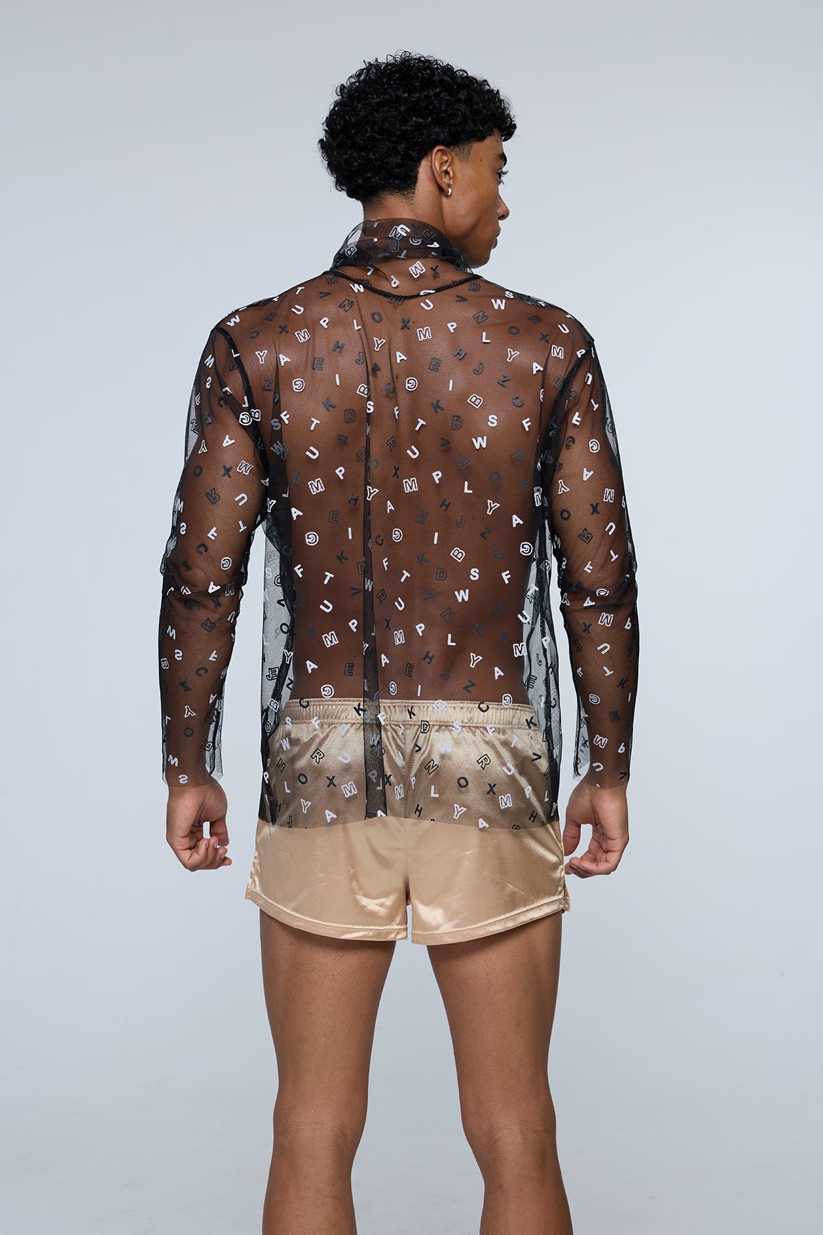 Aether Screen Mesh Print Long Sleeve Top Black