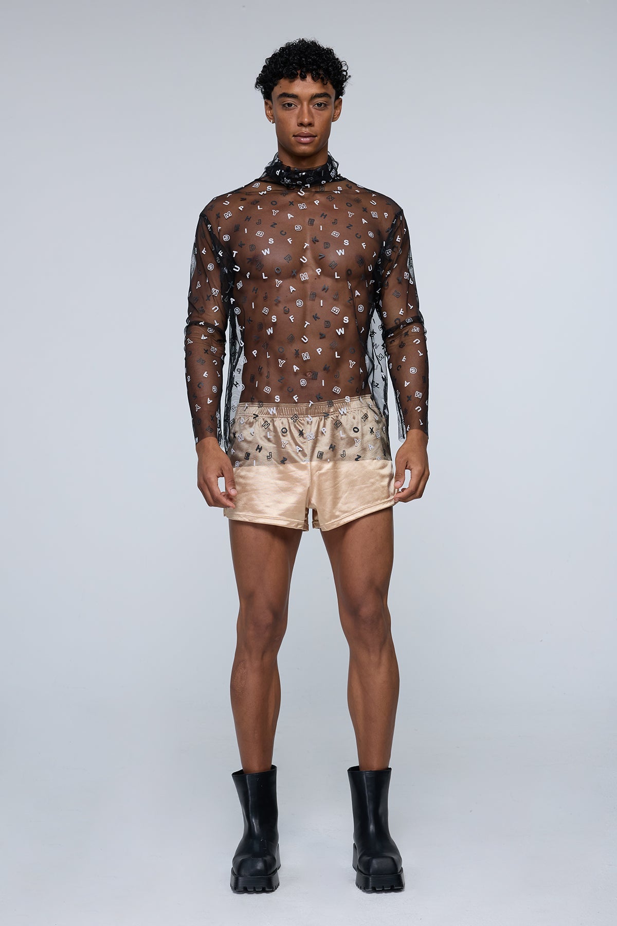 Aether Screen Mesh Print Long Sleeve Top Black