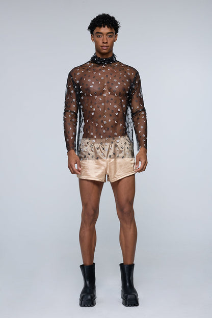 Aether Screen Mesh Print Long Sleeve Top Black