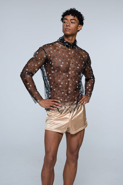 Aether Screen Mesh Print Long Sleeve Top Black