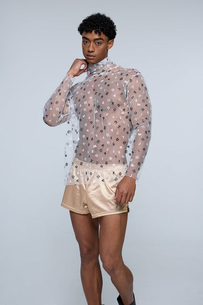 Aether Screen Mesh Print Long Sleeve Top White