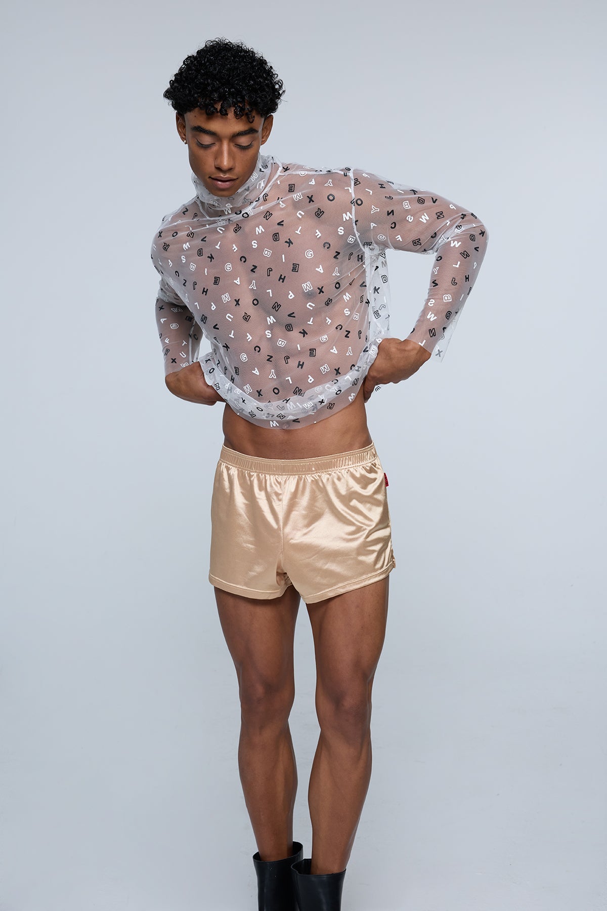 Aether Screen Mesh Print Long Sleeve Top White