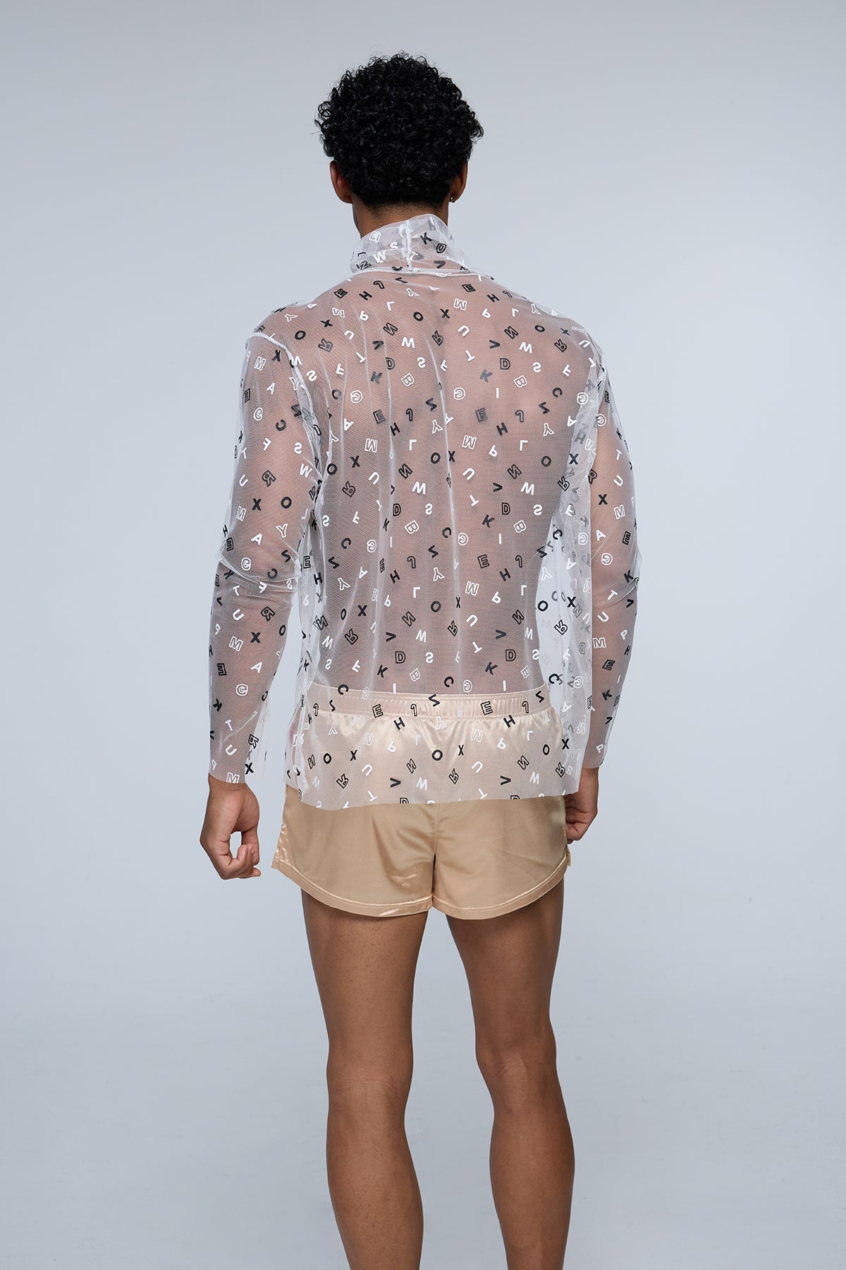 Aether Screen Mesh Print Long Sleeve Top White