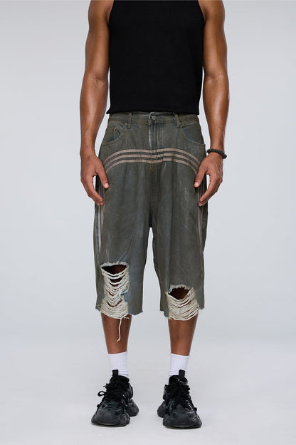 Aether Wash Straight Ripped Capri Jeans