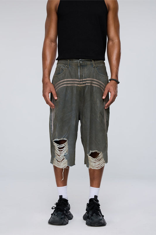 Aether Wash Straight Ripped Capri Jeans