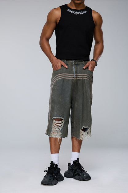 Aether Wash Straight Ripped Capri Jeans