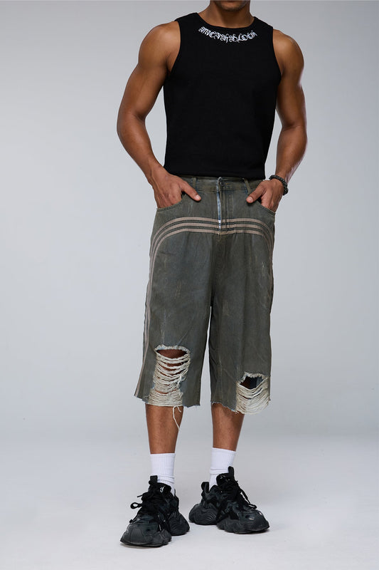 Aether Wash Straight Ripped Capri Jeans