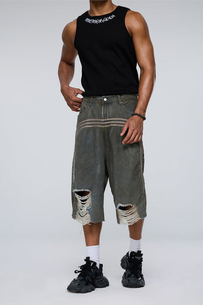 Aether Wash Straight Ripped Capri Jeans