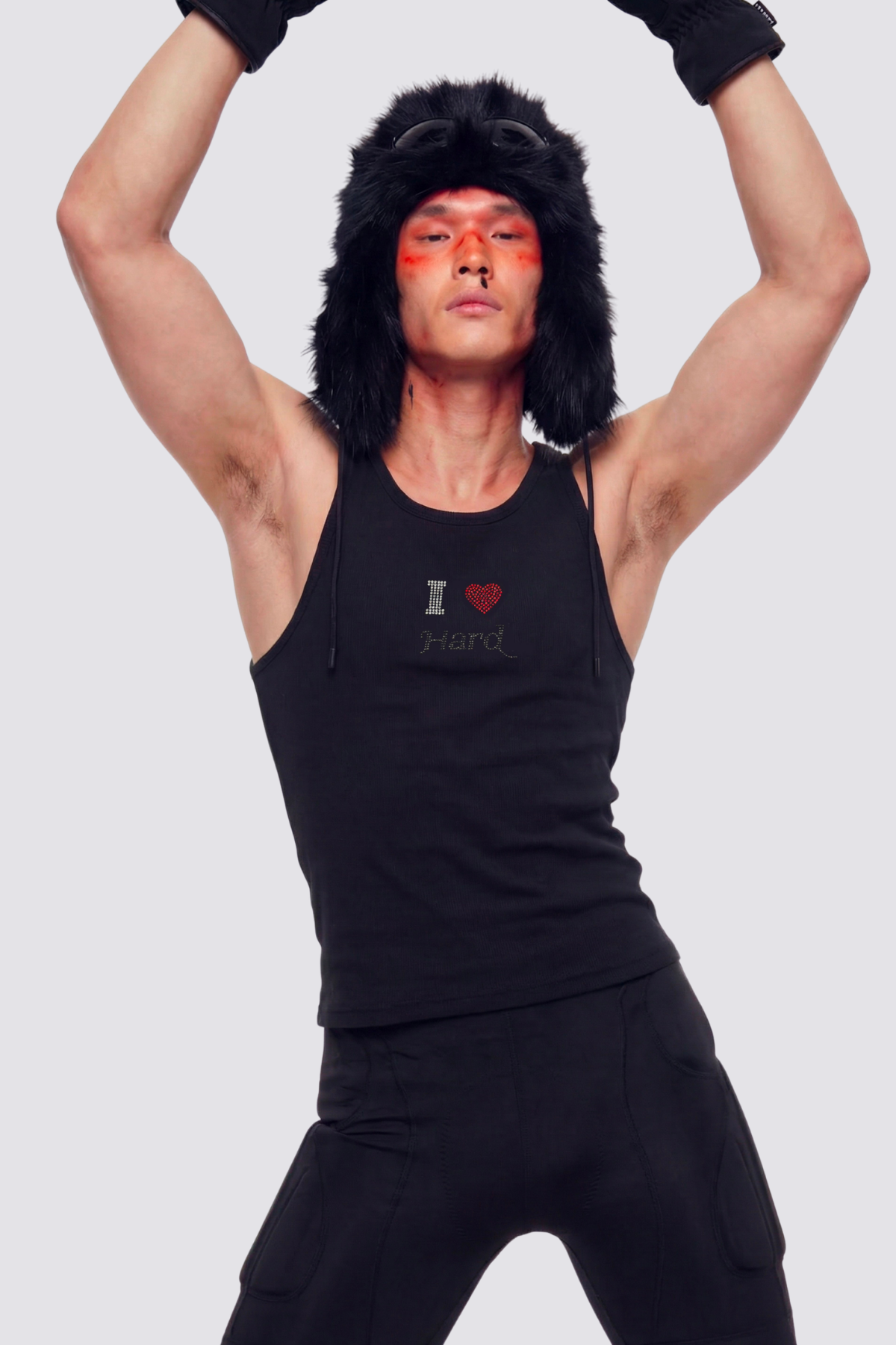 Aggressive Calm Rhinestone Tank Top In Black