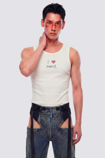 Aggressive Calm Rhinestone Tank Top In White