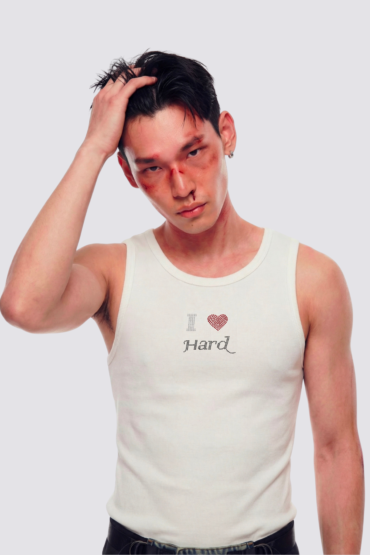 Aggressive Calm Rhinestone Tank Top In White