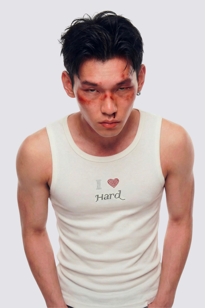 Aggressive Calm Rhinestone Tank Top In White