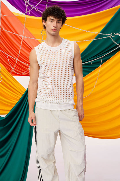 Air Drape Sleeveless Fishnet Knit Top