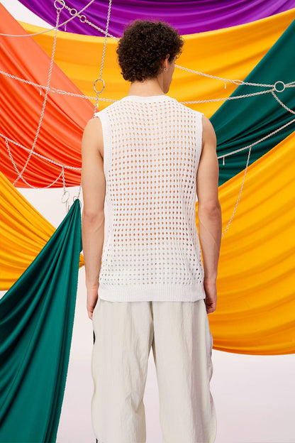 Air Drape Sleeveless Fishnet Knit Top